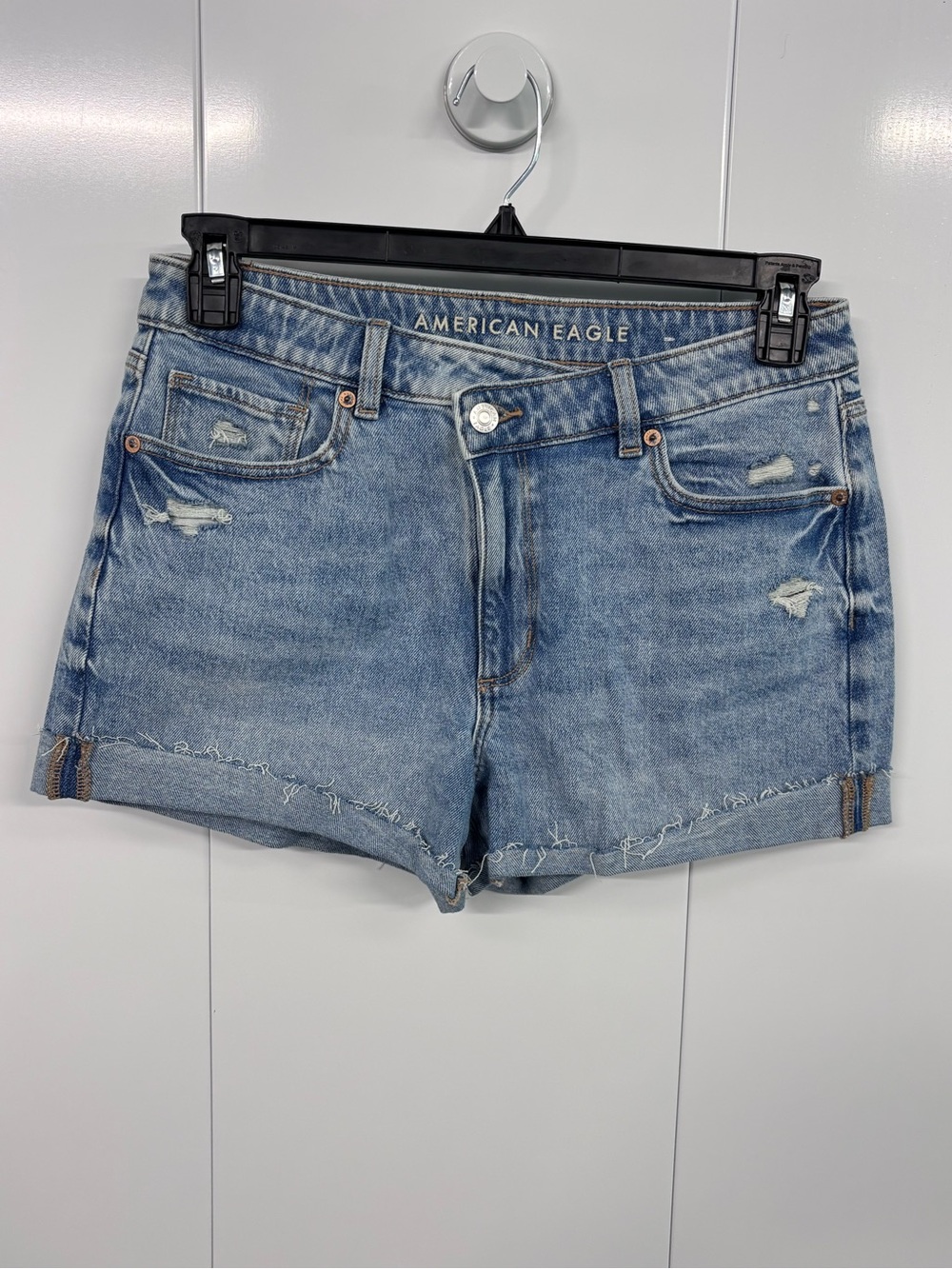 American Eagle Womens Shorts Jeans Blue Denim Crossover Woman’s  Mom Fit Size 6